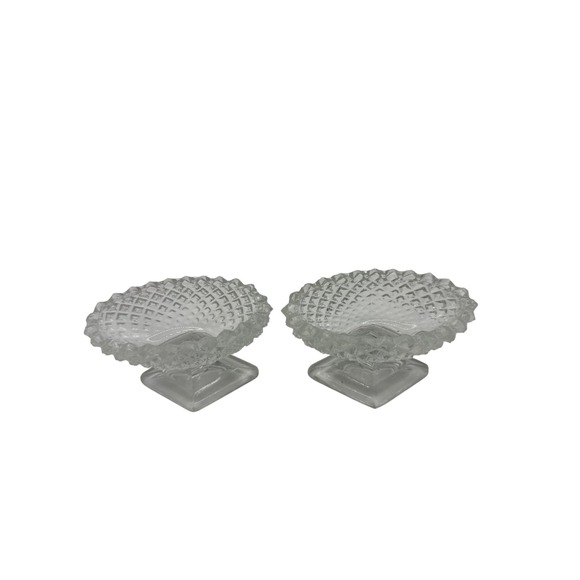 Other - Vintage Clear Pressed Glass Diamond Point Open Salt Cellars Pedestal Set of 2